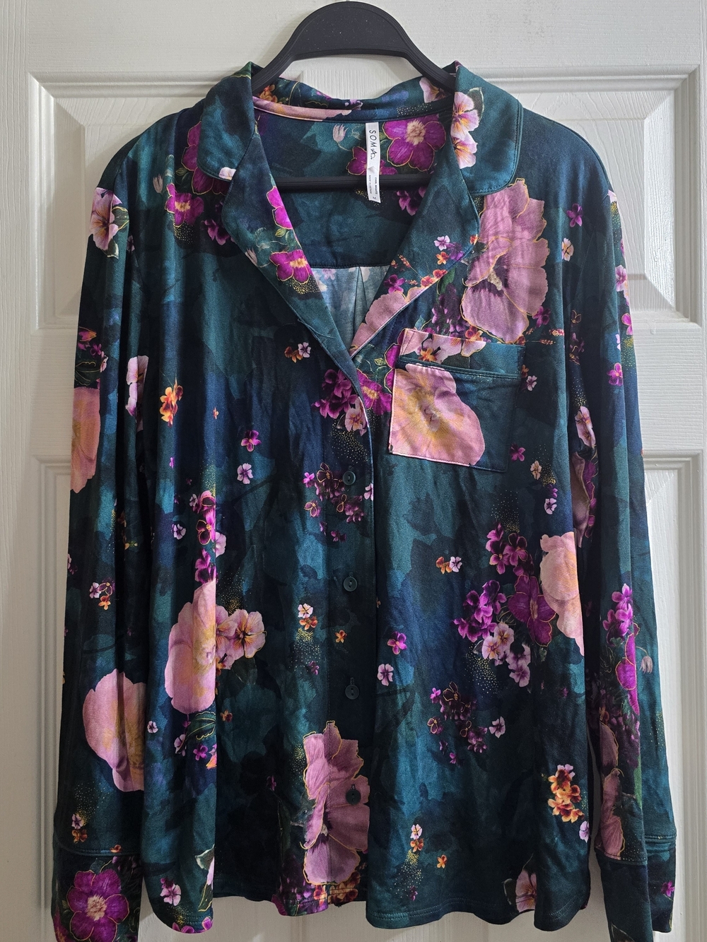 Soma Teal Pajama Top with Pink & Purple Floral Print